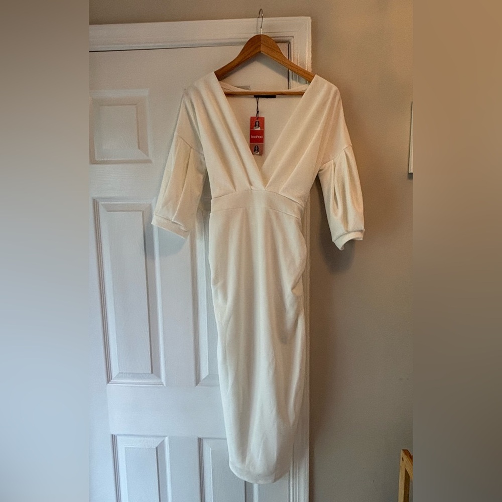 Boohoo White Maternity Dress *Off the shoulder OR on*